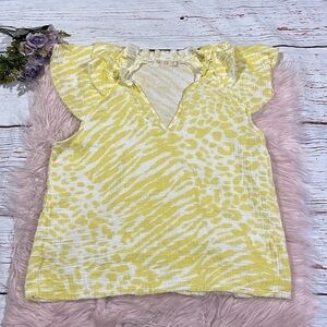 NATION LTD Frilly Wild Yellow Spotted Gauze Sleeveless Top
